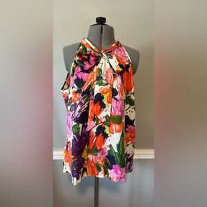 J Crew Floral Print Silk Halter Blouse With Large Bow Size 8